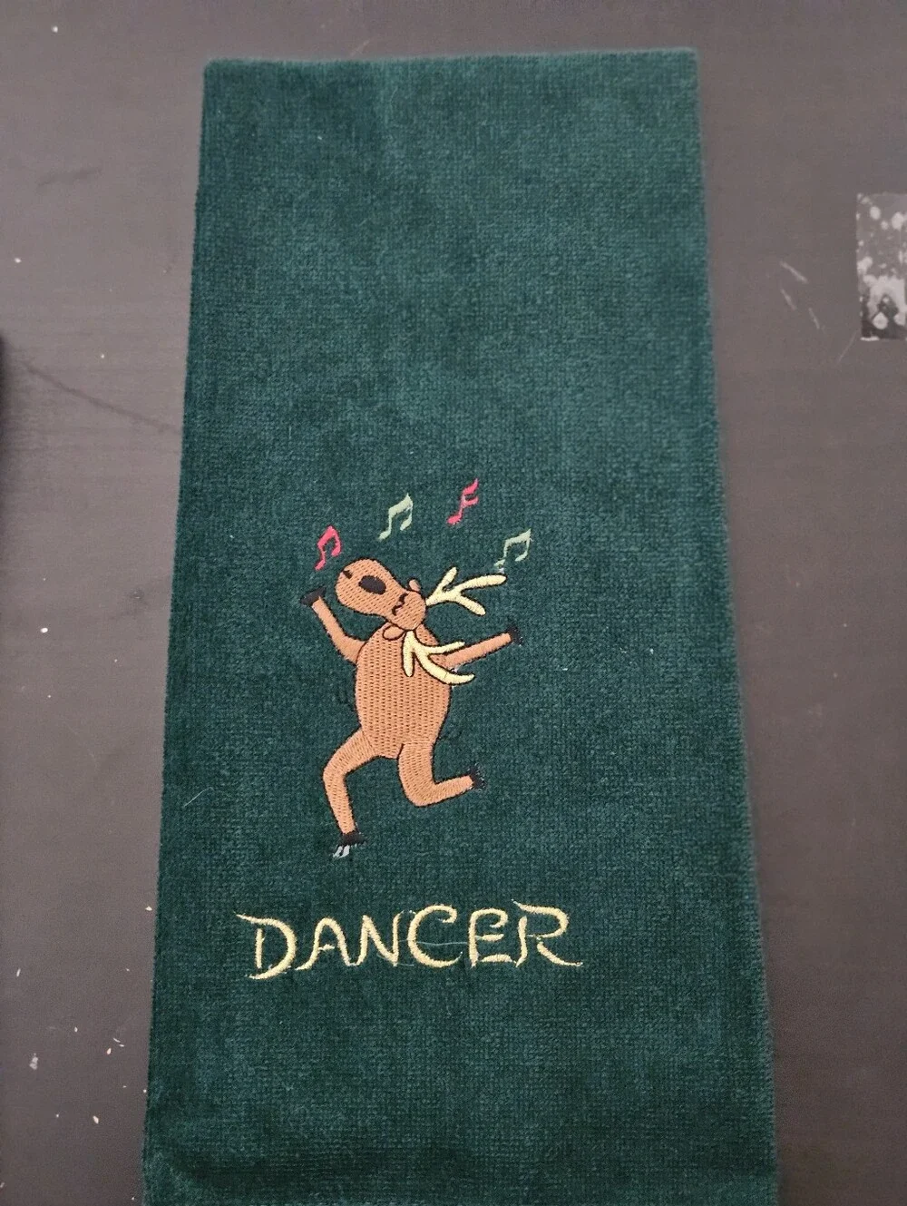 Embroidered Reindeer Holiday Kitchen Towels - Dark Green